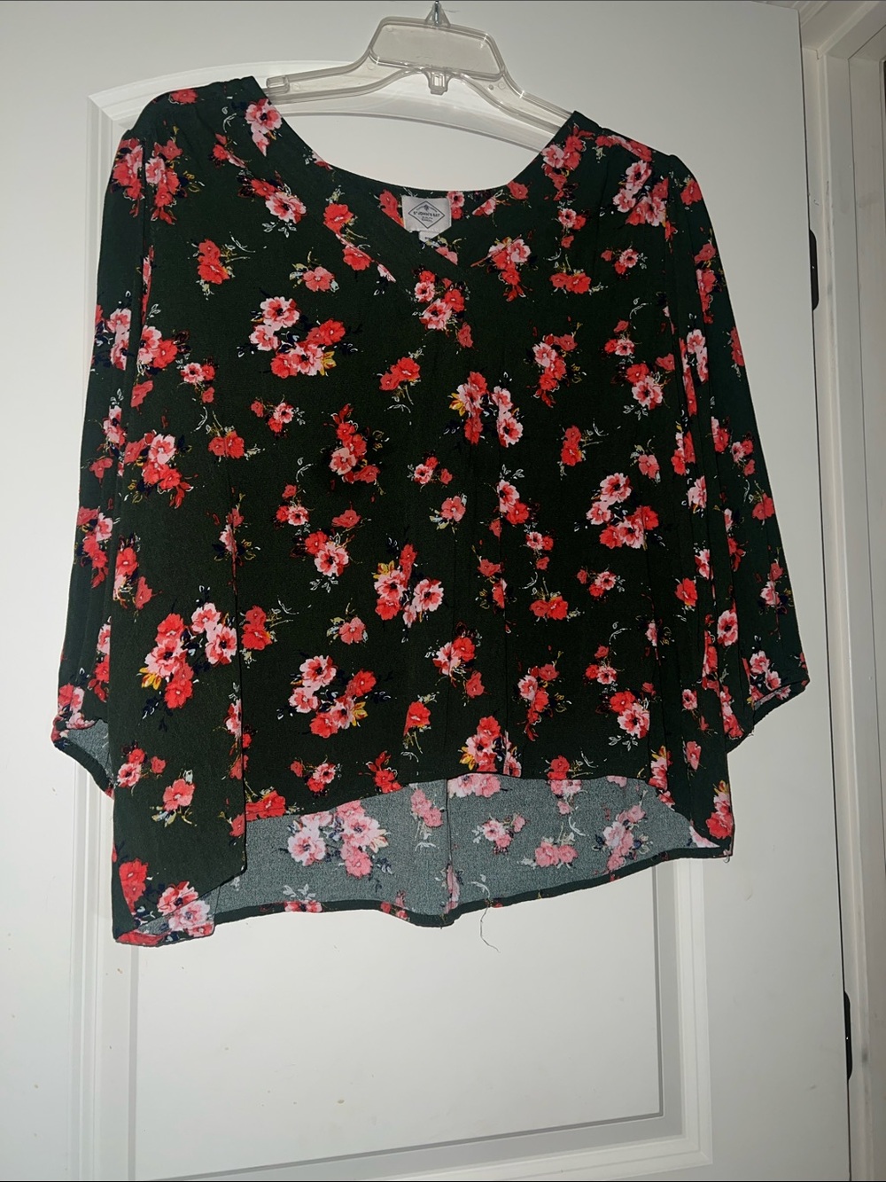 St. John's Bay Black Floral V-Neck Flowing Blouse